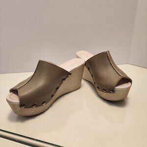 Sandro Rosi Grey Leather Studded Wedge Sandals